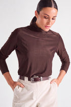 Sous-pull bruin met gefronste mouw