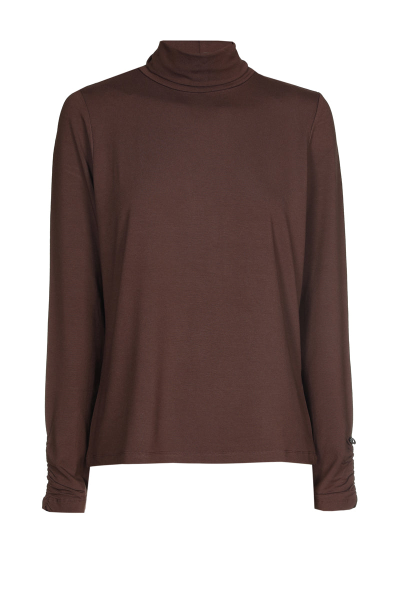 Sous-pull marron col roulé manche froncée