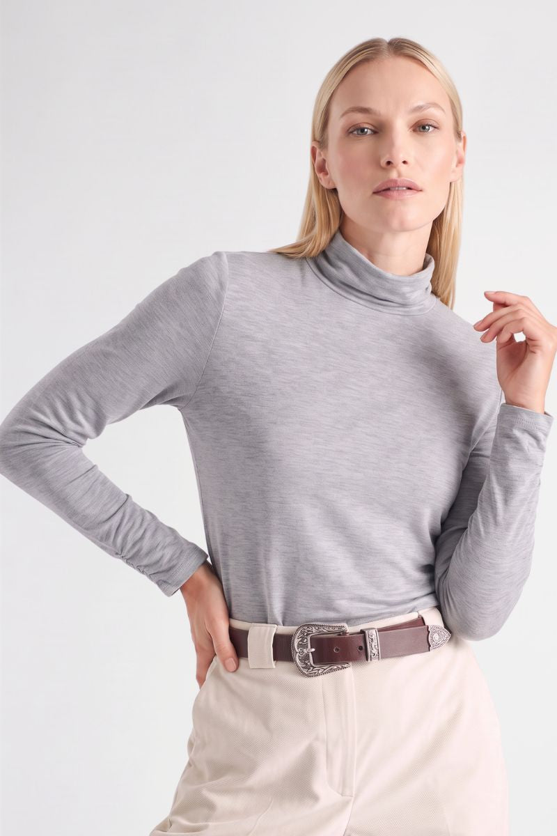 Sous-pull gris col roulé manche froncée