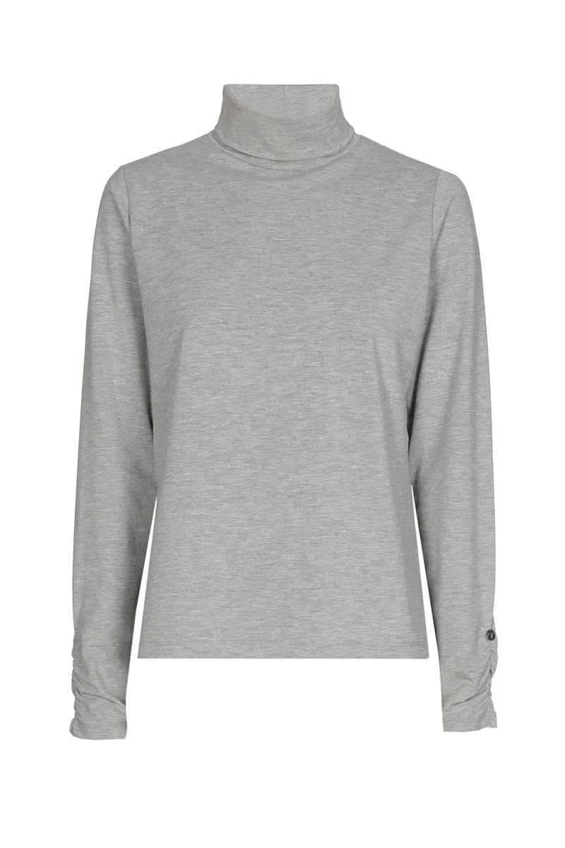 Sous-pull gris col roulé manche froncée