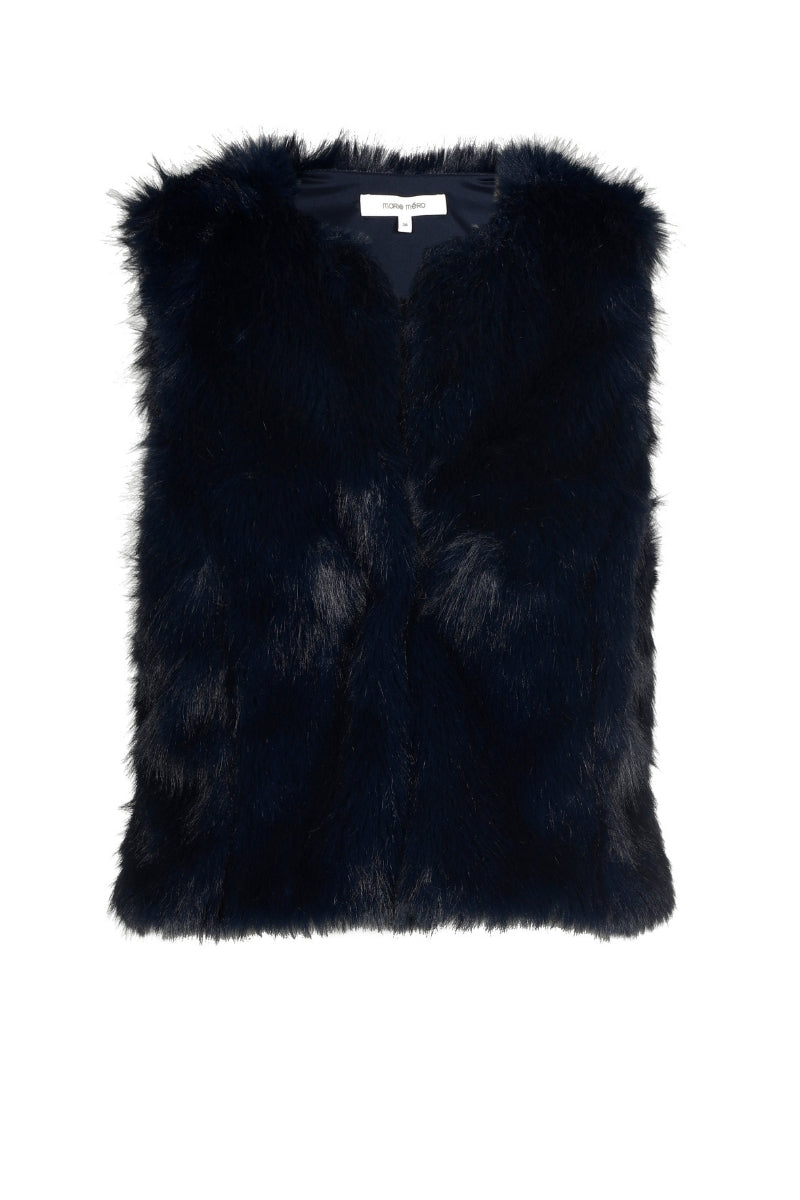 Waistcoat bleu fausse fourrure sans col