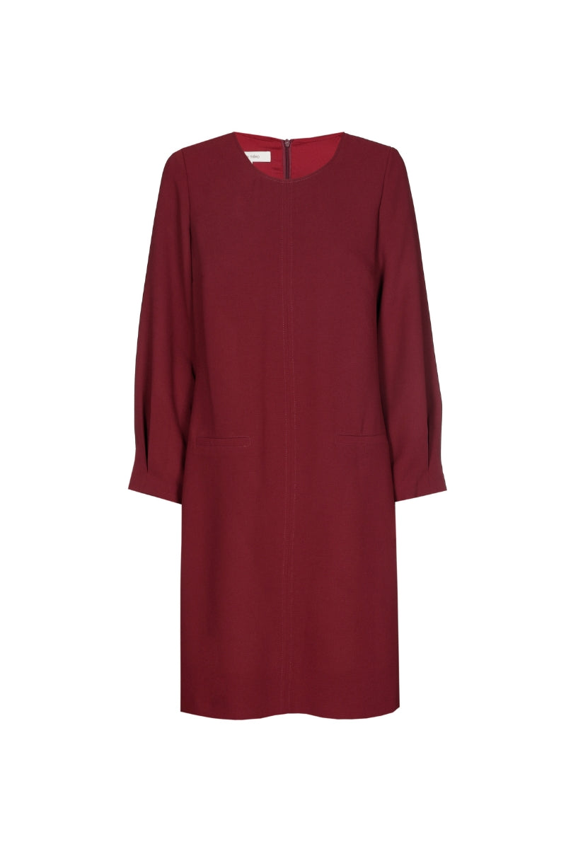 Robe bordeaux droite col rond et manches longues