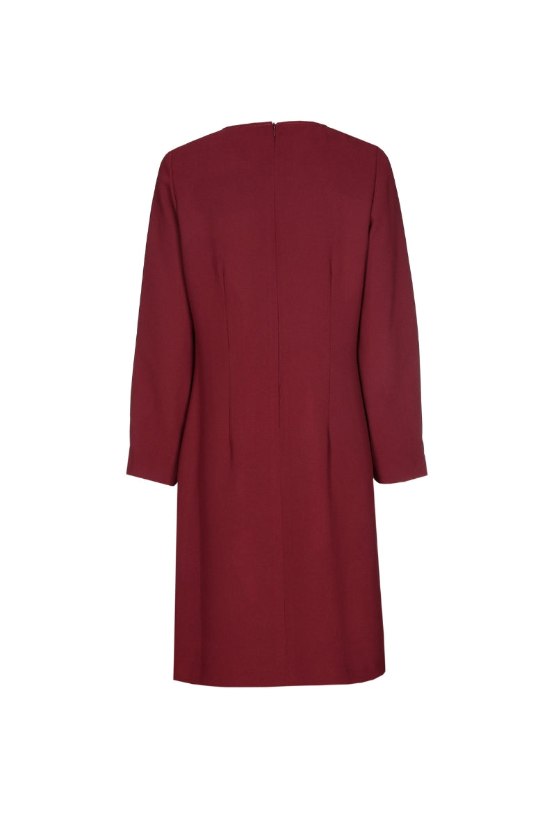 Robe bordeaux droite col rond et manches longues