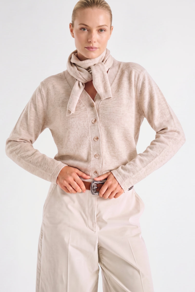 Zandkleurig v-hals cardigan