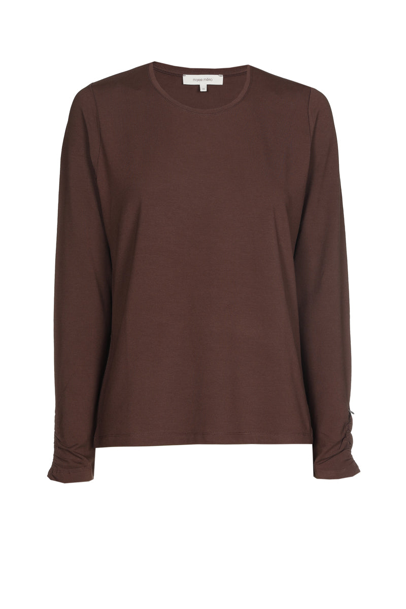 Basic brown t-shirt with long gathered sleeve