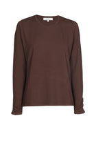 Basic brown t-shirt with long gathered sleeve