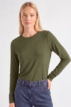 Basic kaki t-shirt with long gathered sleeve