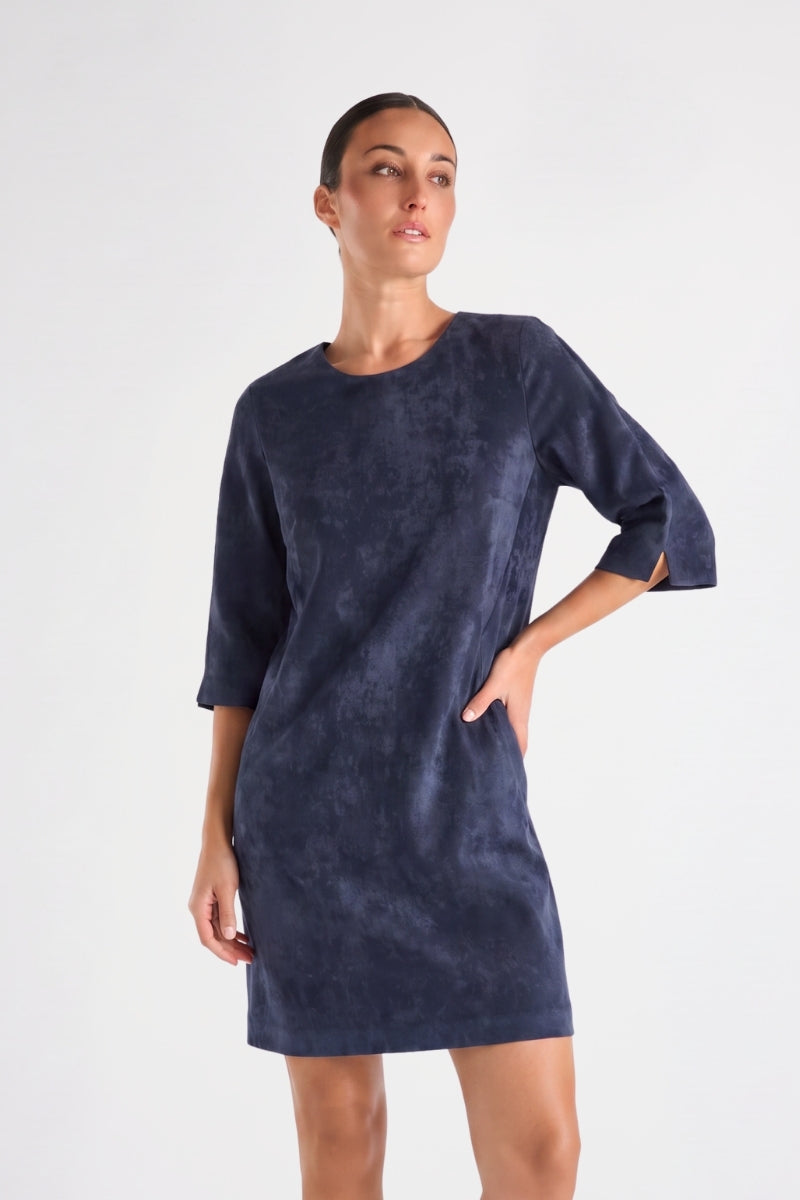 Korte rechte fluwelen navy jurk