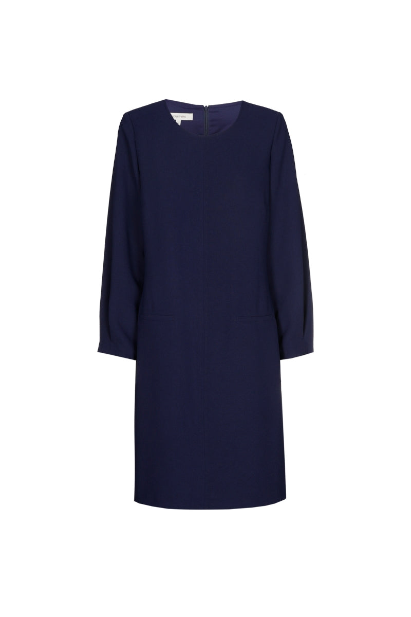 Robe bleue droite col rond et manches longues