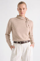 Boxy sand wool-mohair sweater with scarf collar