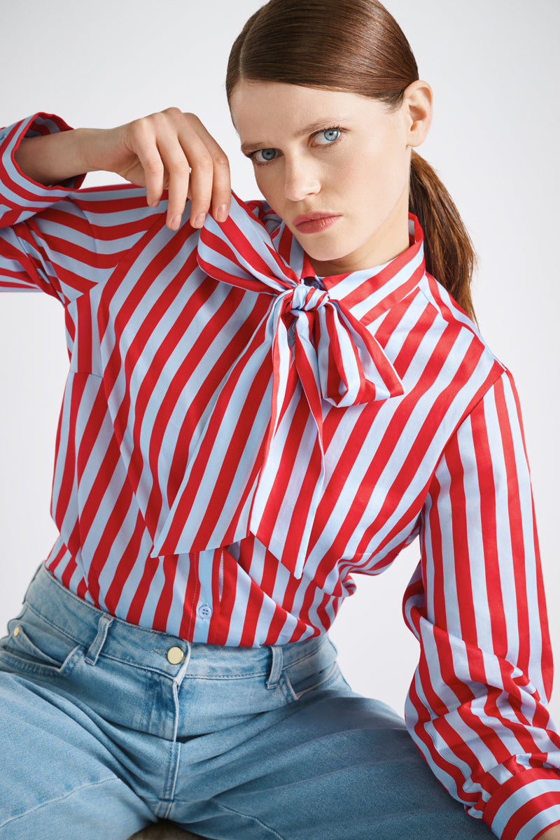 Striped shirt bow collar