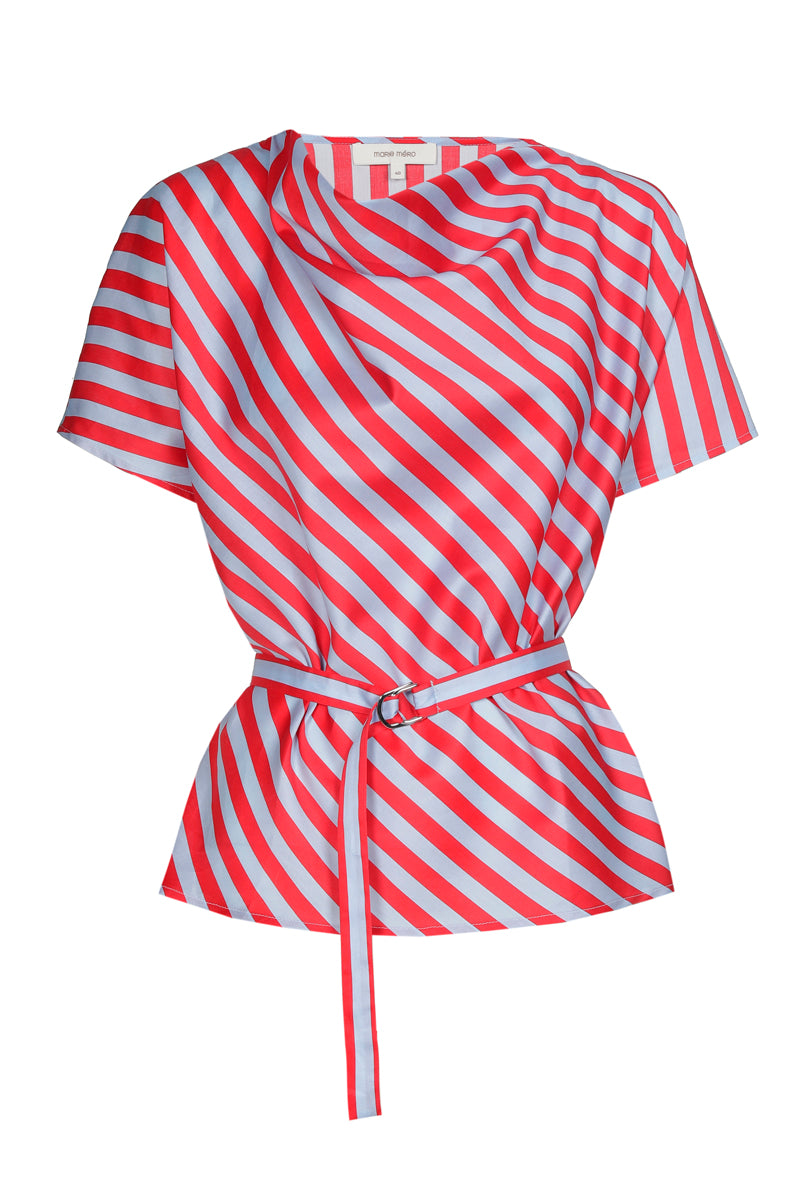 Striped tunic blouse with wavy collar