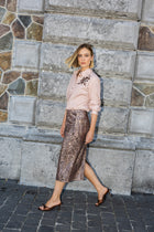 Brown calf-length sequin skirt