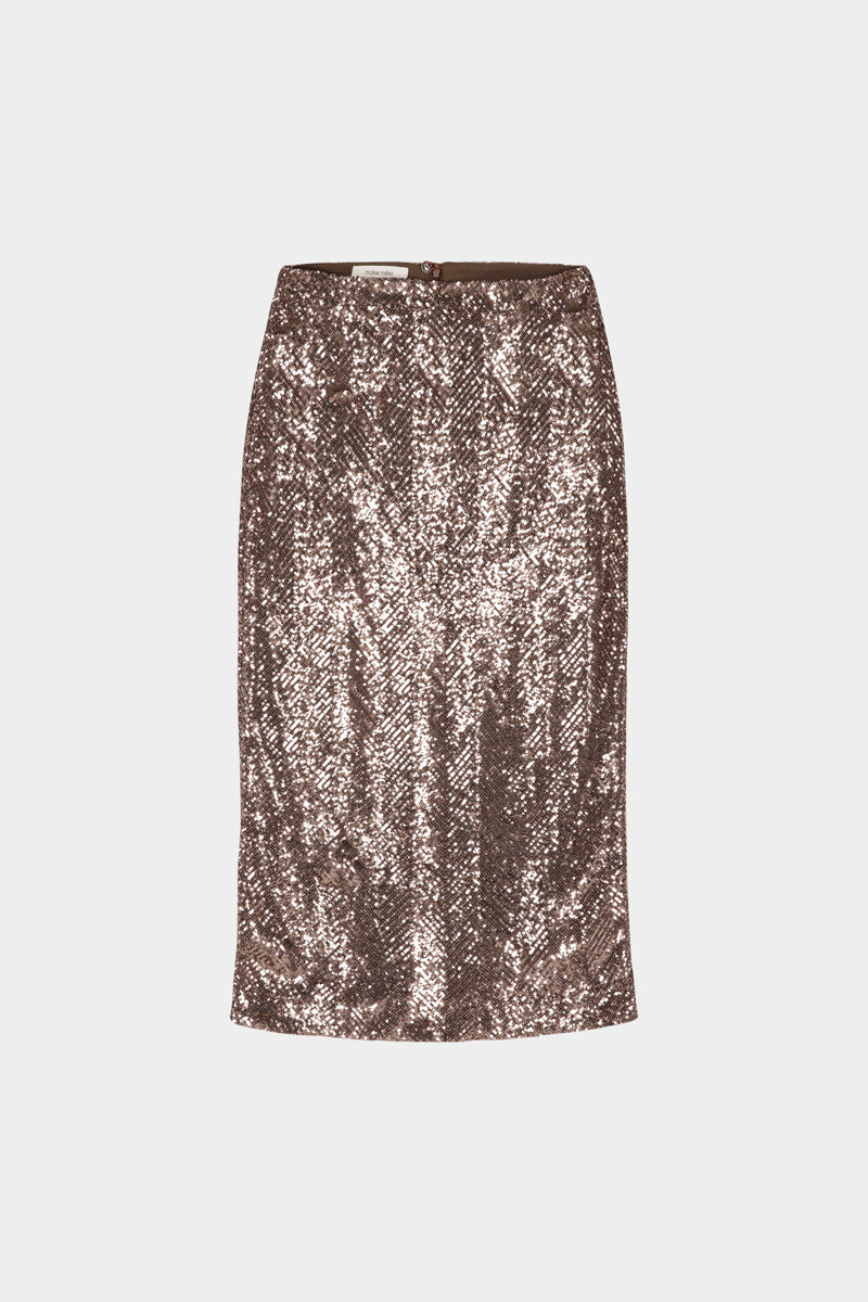 Brown calf-length sequin skirt