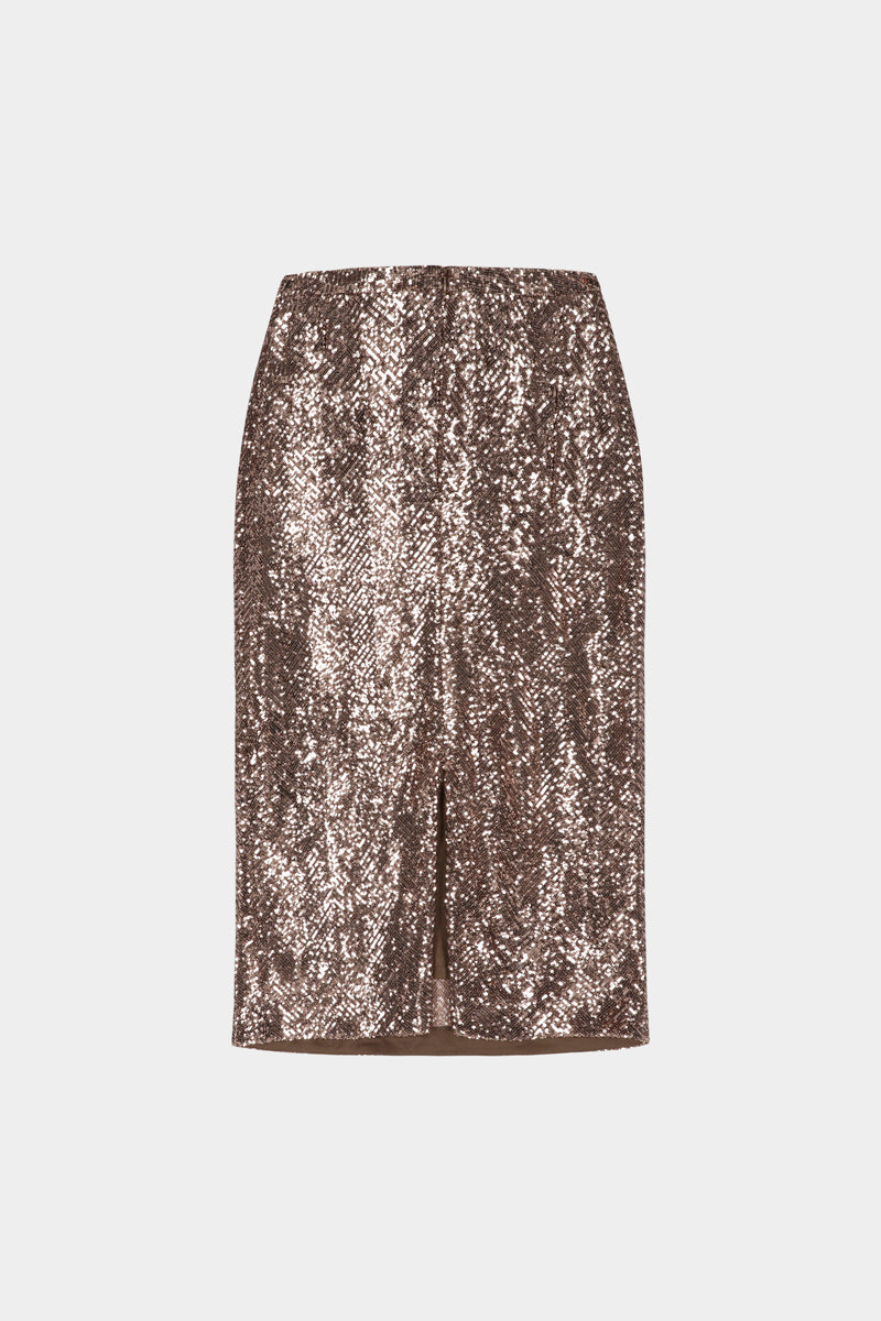 Brown calf-length sequin skirt