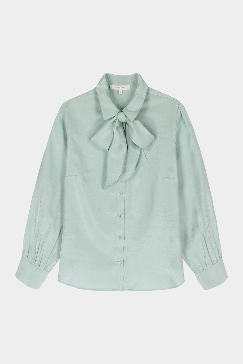 Chemisier vert menthe avec col lavallière amovible