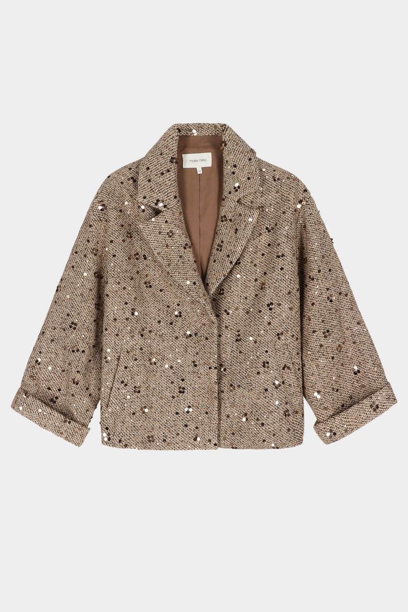 Veste courte brune à paillettes