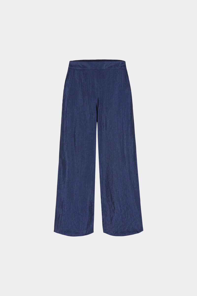 Pantalon large bleu marine à taille élastiquée