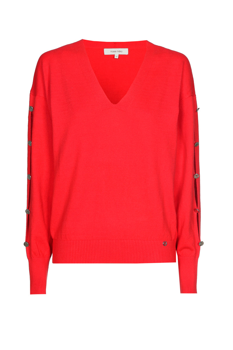 Pull rouge ample avec manches boutonnées
