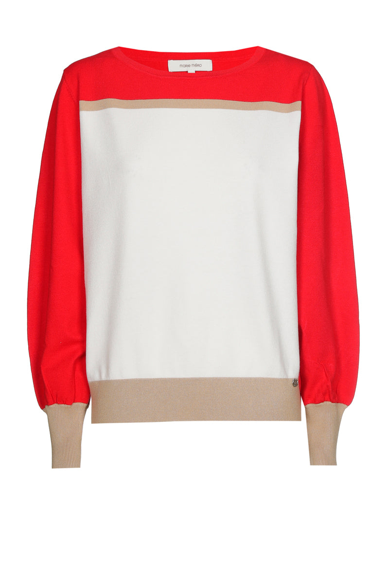 Pull graphique tricolore à encolure bateau