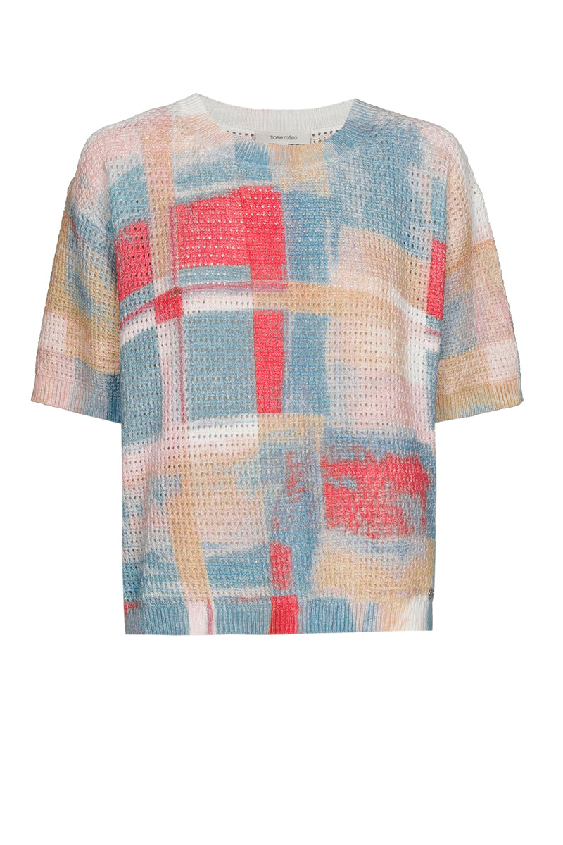 Pull crochet multicolore à manches courtes