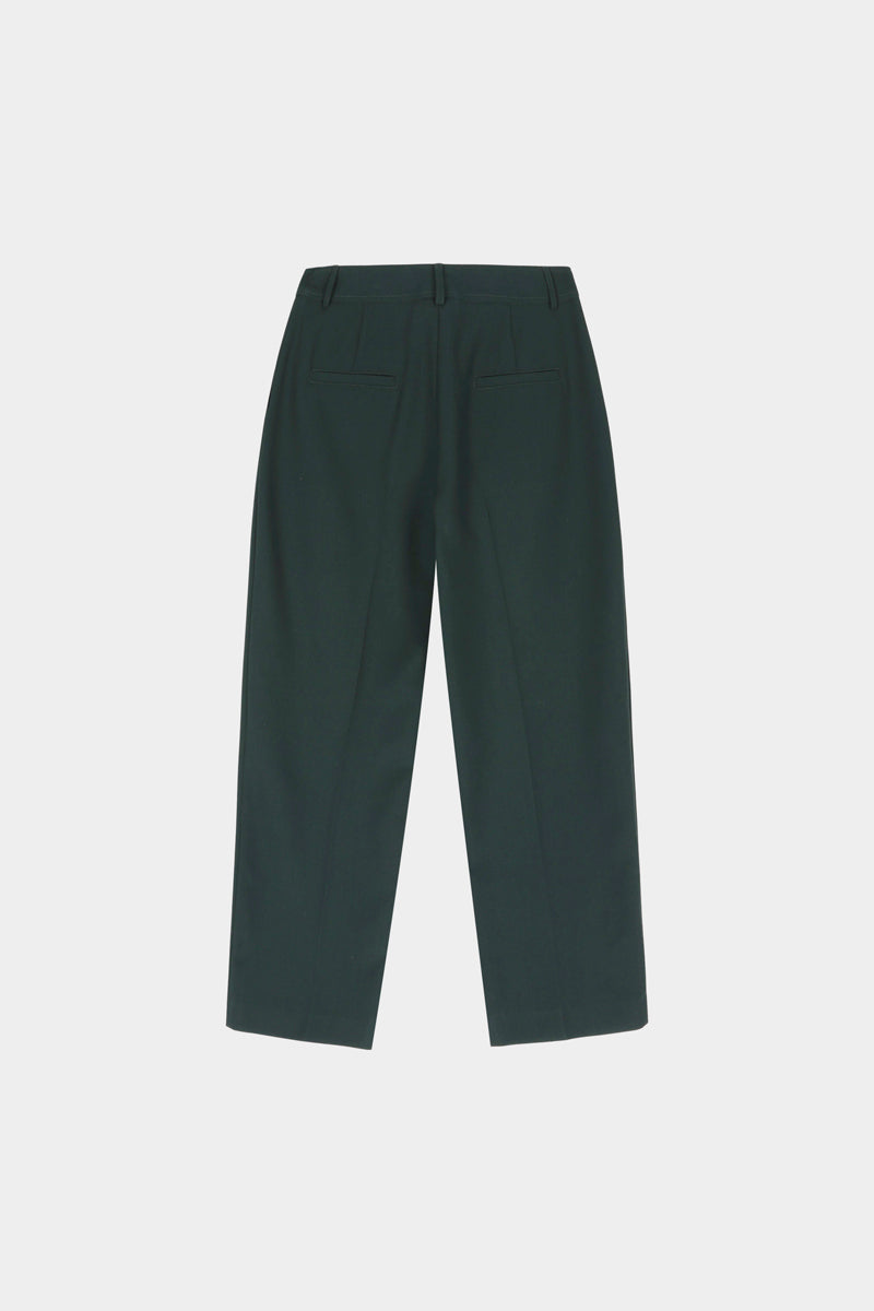 Enkellange diepgroene broek met bandplooi