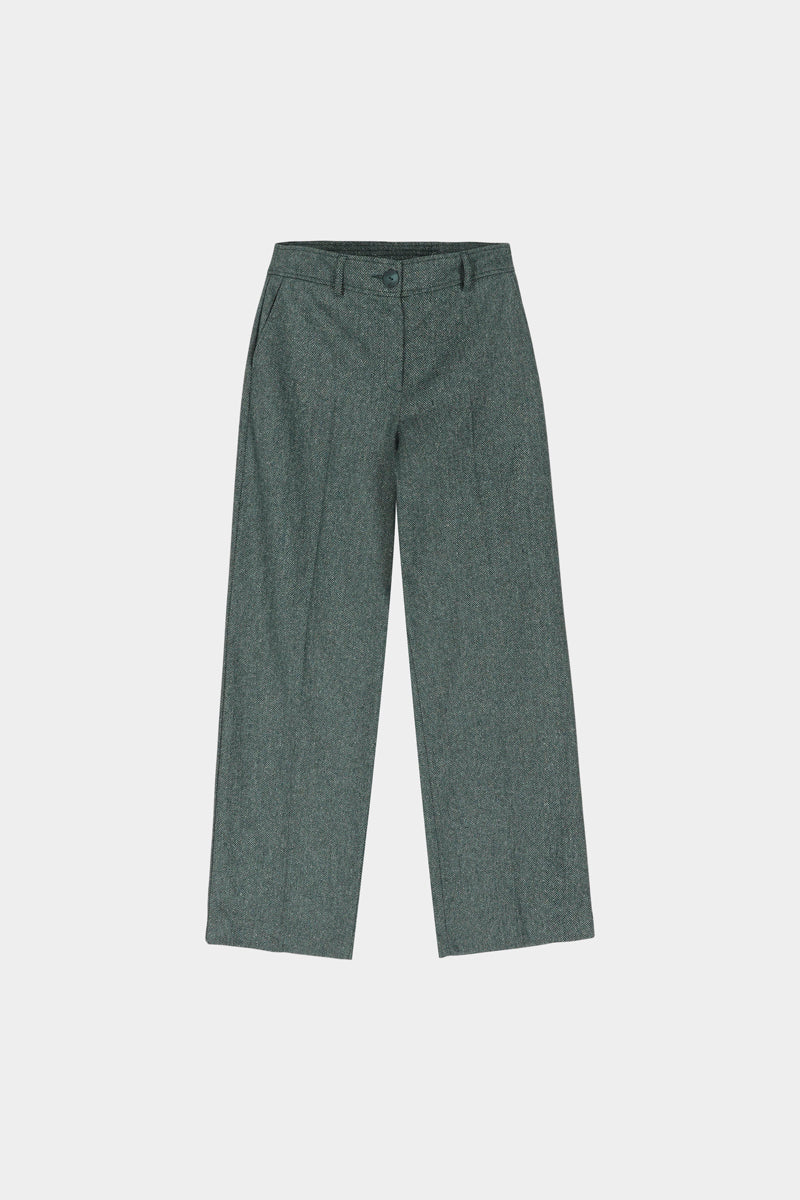 Pantalon droit vert en mélange de laine