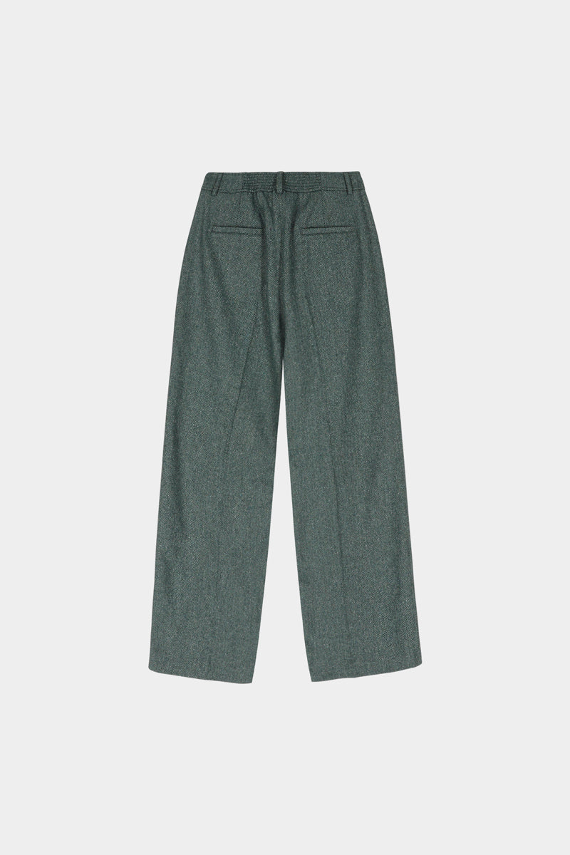 Pantalon droit vert en mélange de laine