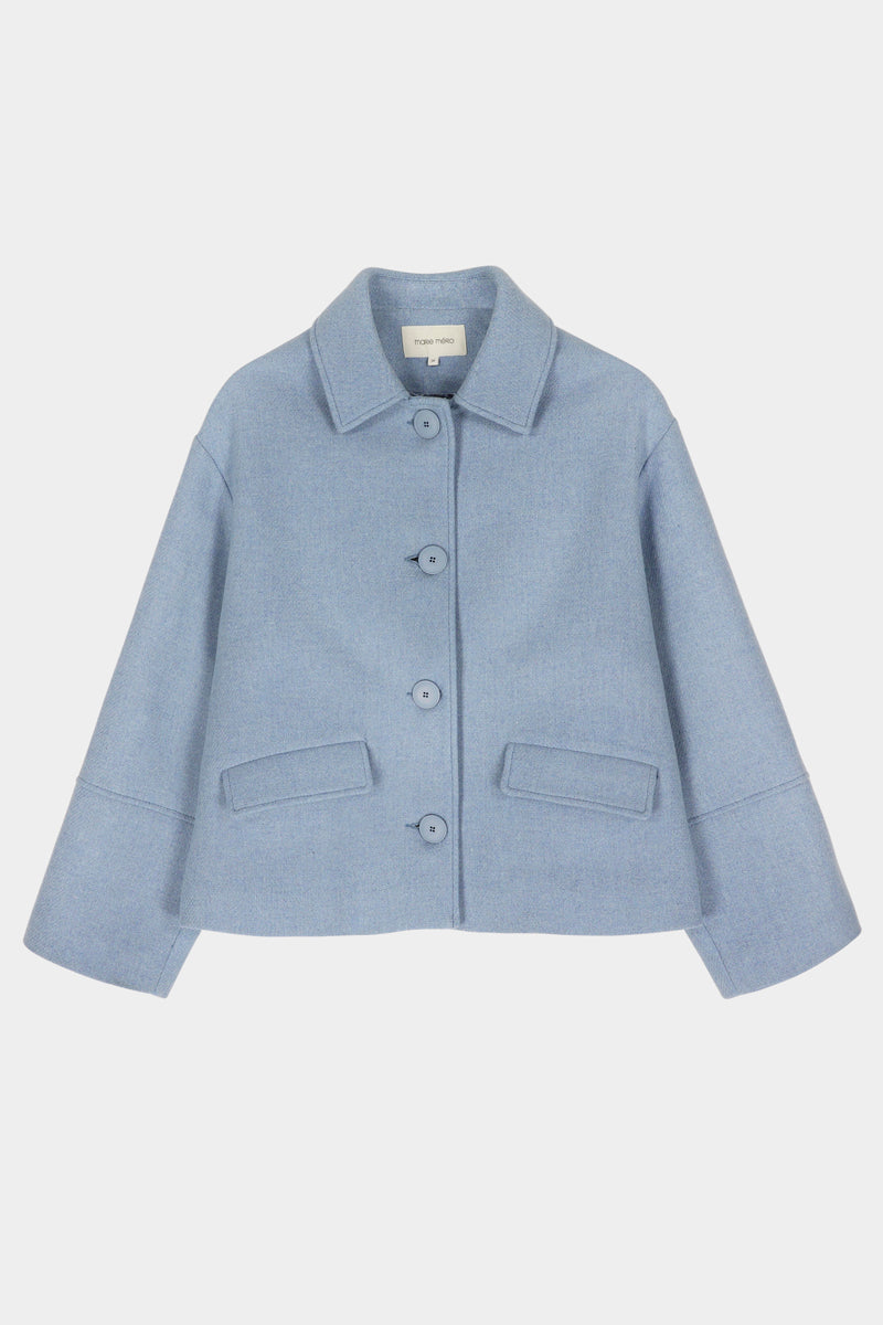 Veste courte bleu clair en mélange de laine avec boutons