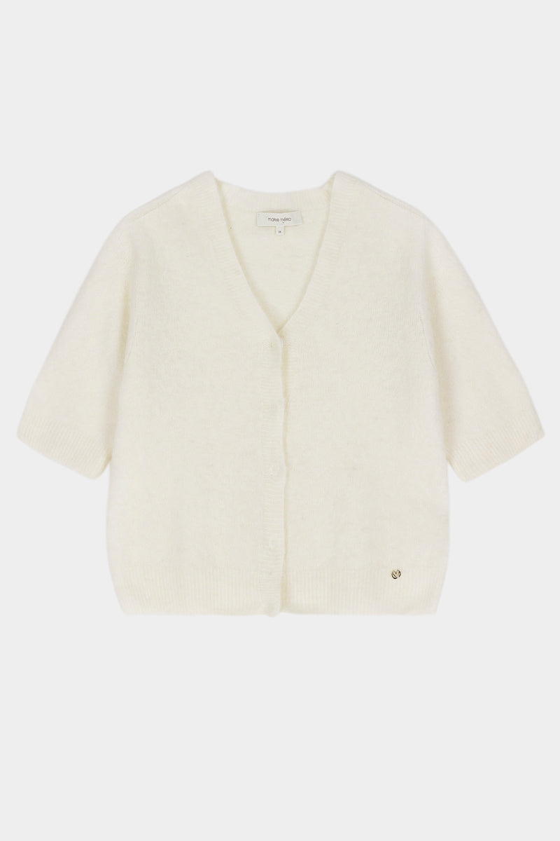 Cardigan écru en laine-alpaga à manches mi-longues