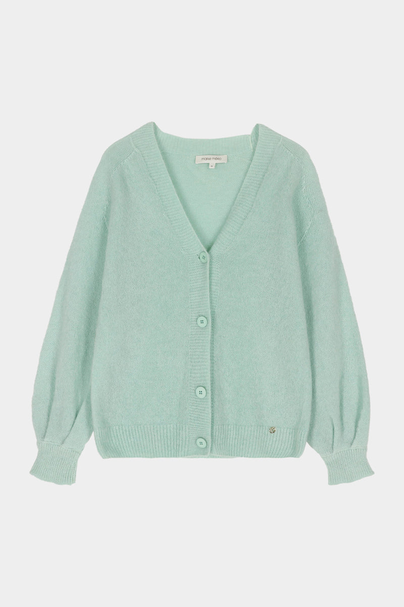 Muntgroene cardigan met v-hals in zachte alpacamix