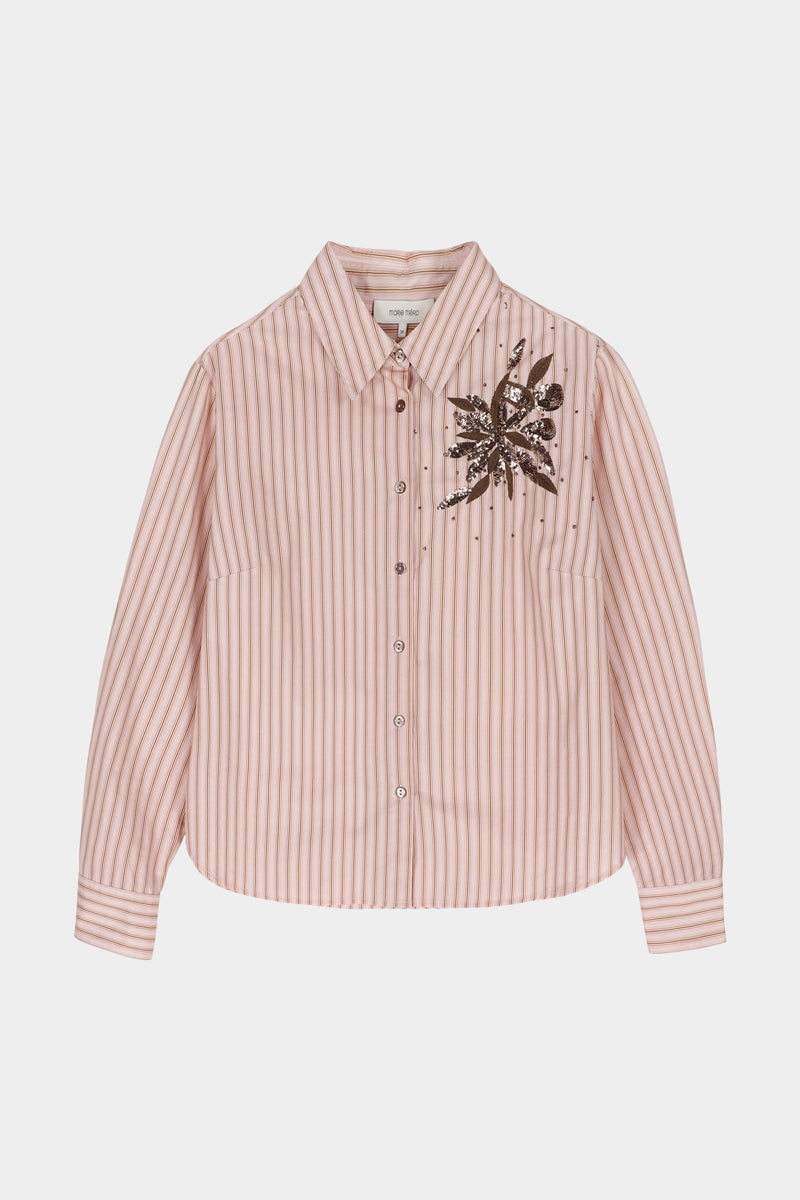 Salmon pink striped blouse with sequin flower