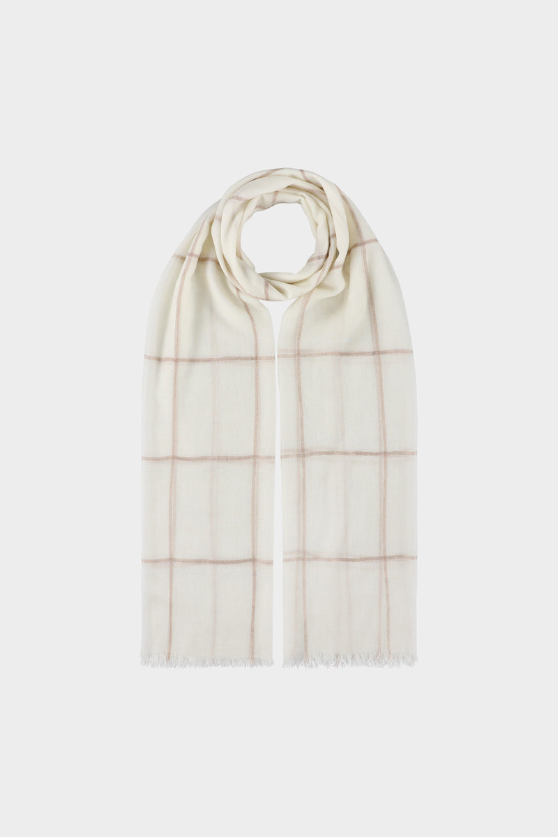 Écharpe à carreaux crème avec lurex couleur bronze