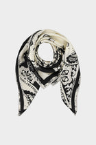 Square scarf with paisley print in cream, black and silver