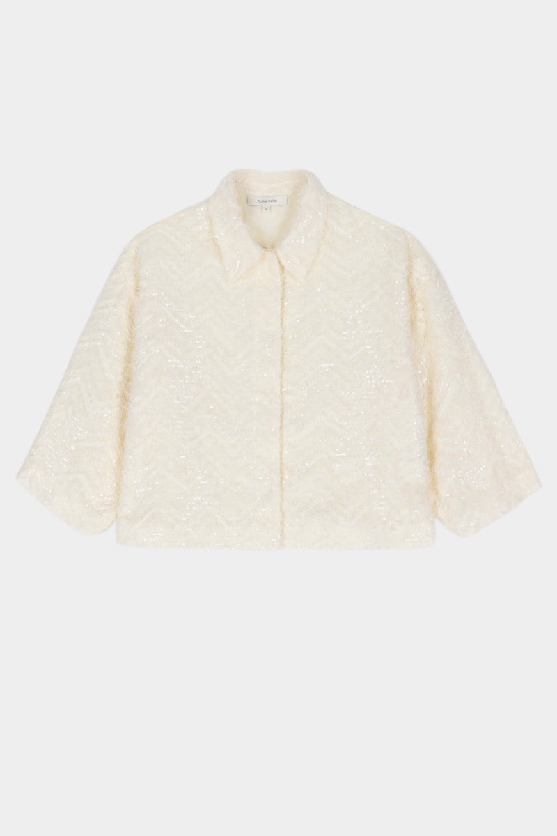 Veste-chemisier crème à manches trois-quarts