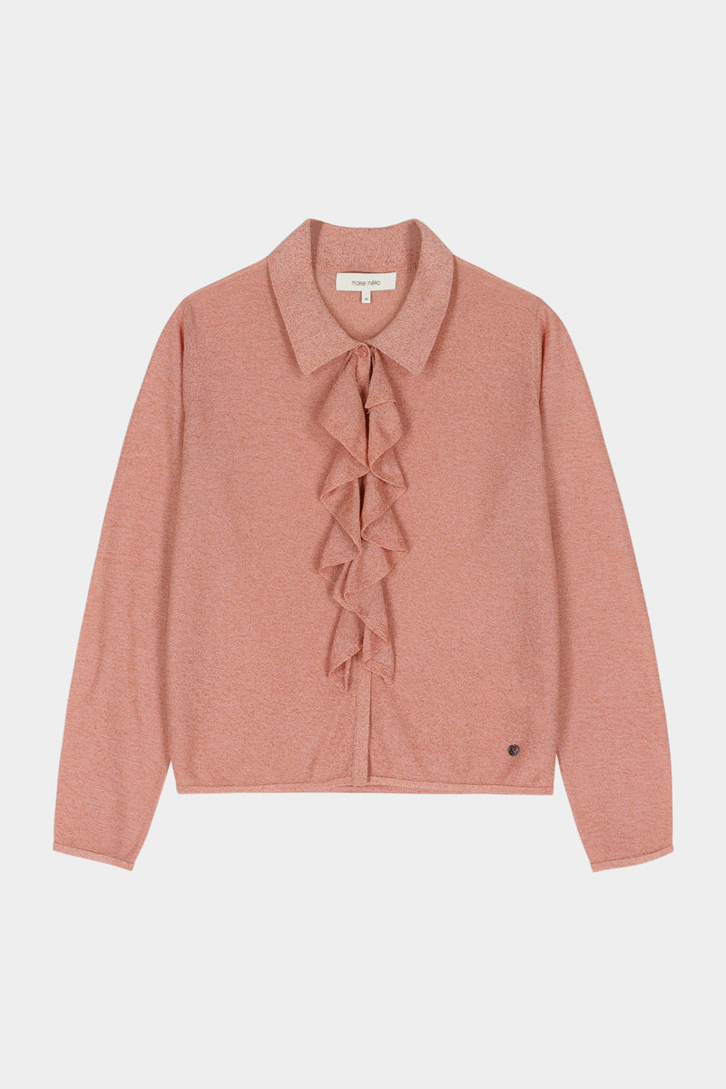 Fine pink sweater with ruffles and shimmer