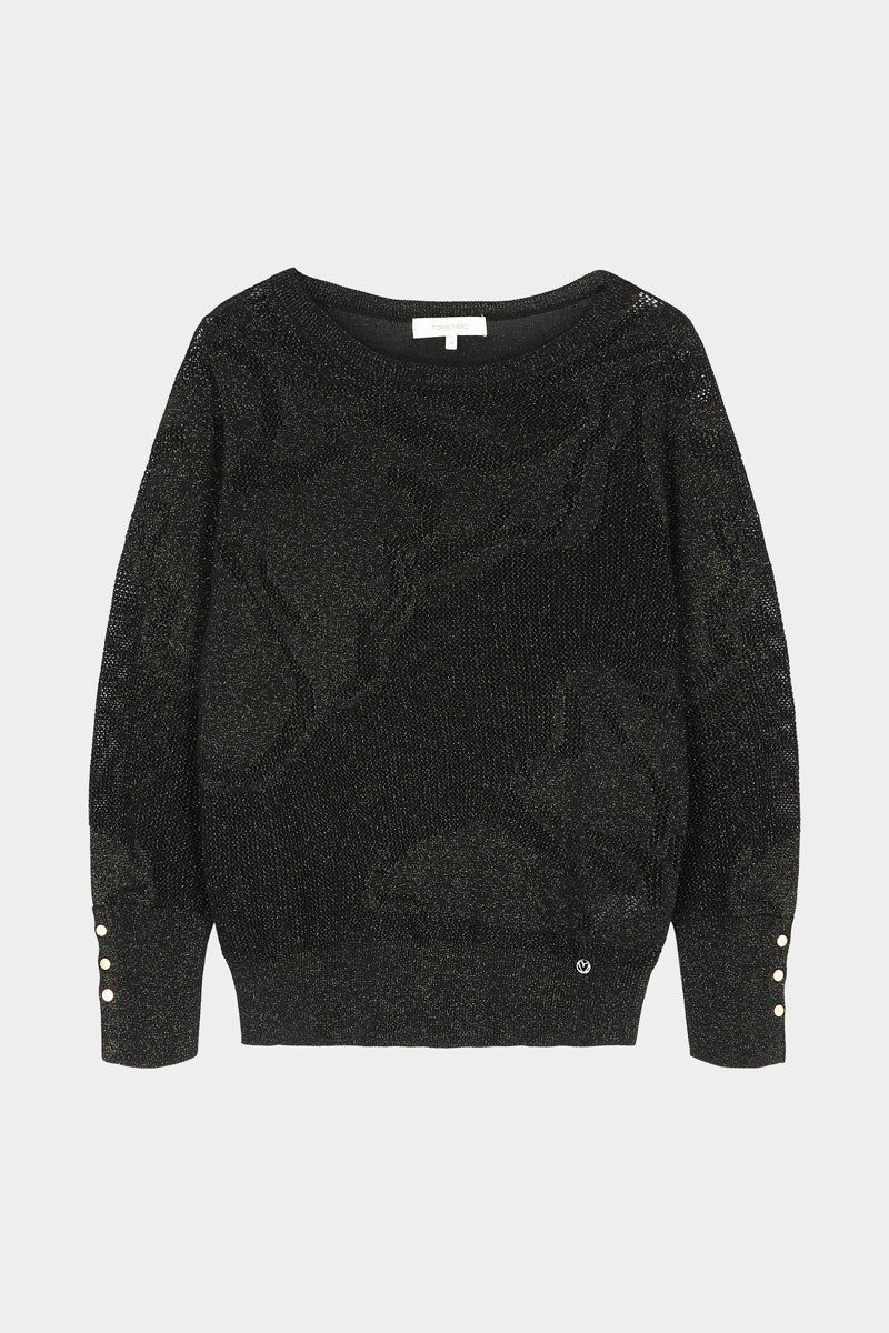 Fijn zwart truitje in jacquardmotief met glinsterend effect
