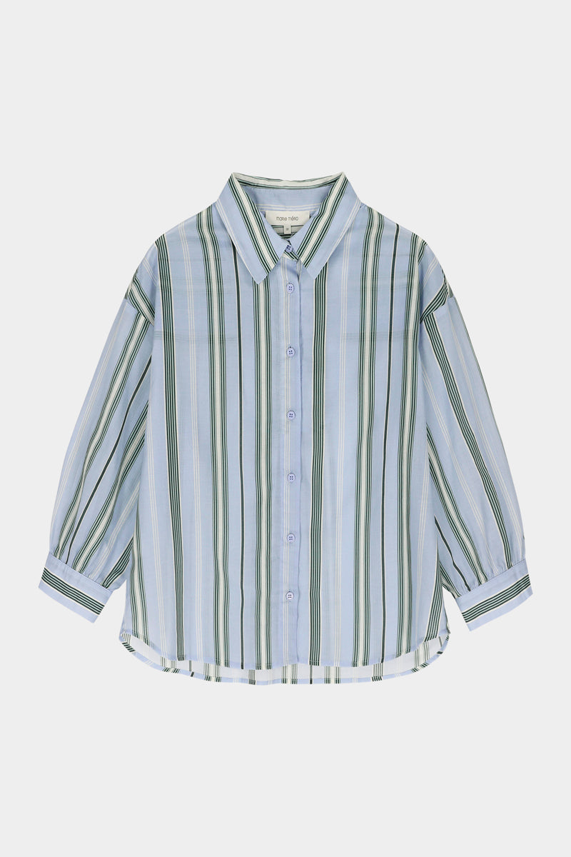 Gestreepte bloes in blauw en groen met driekwartmouw