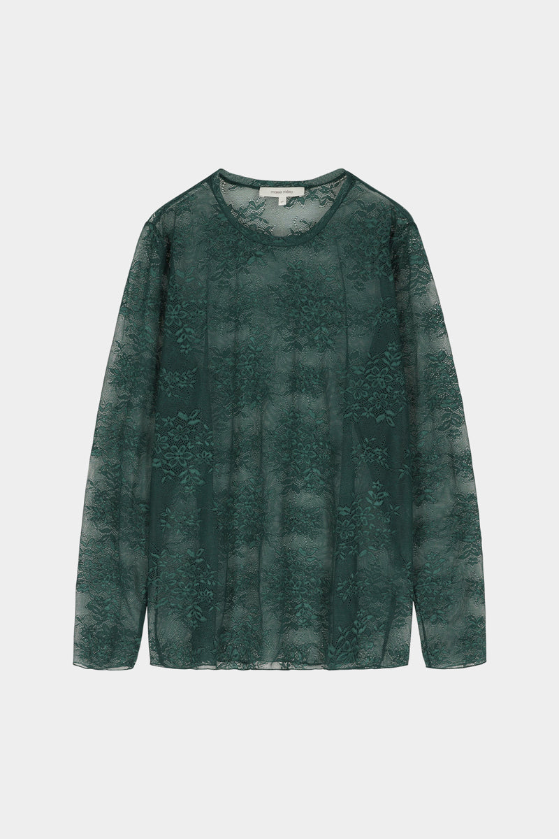 Donkergroene t-shirt in kant met lange mouwen