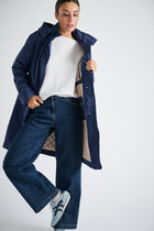 Long navy hooded parka