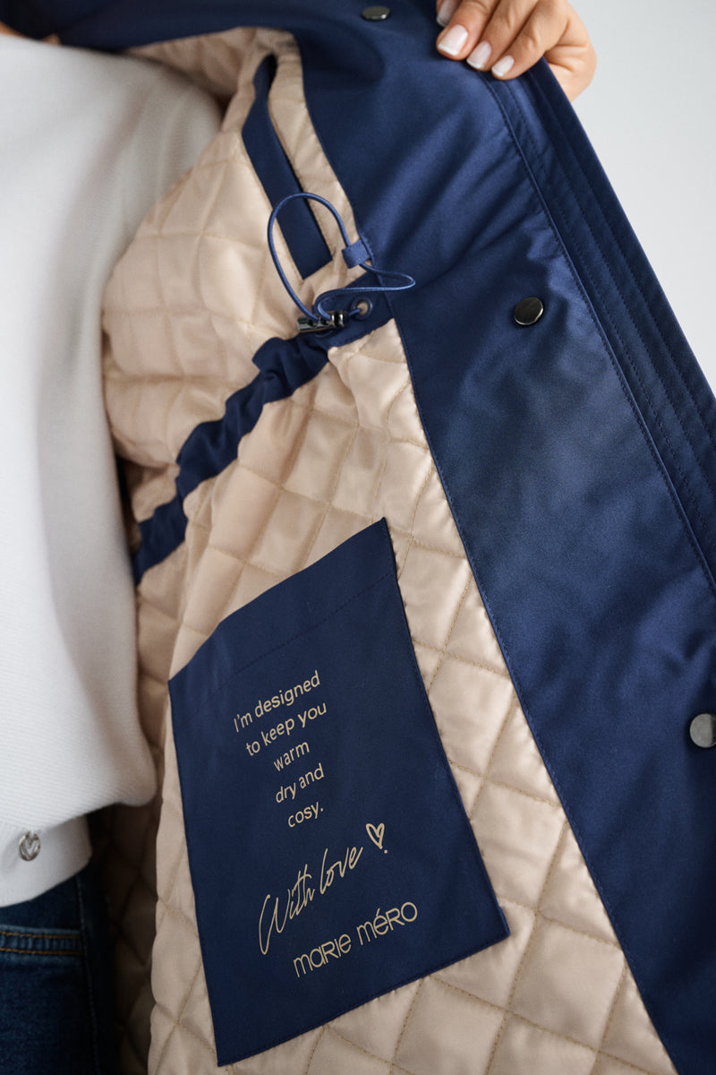 Long navy hooded parka