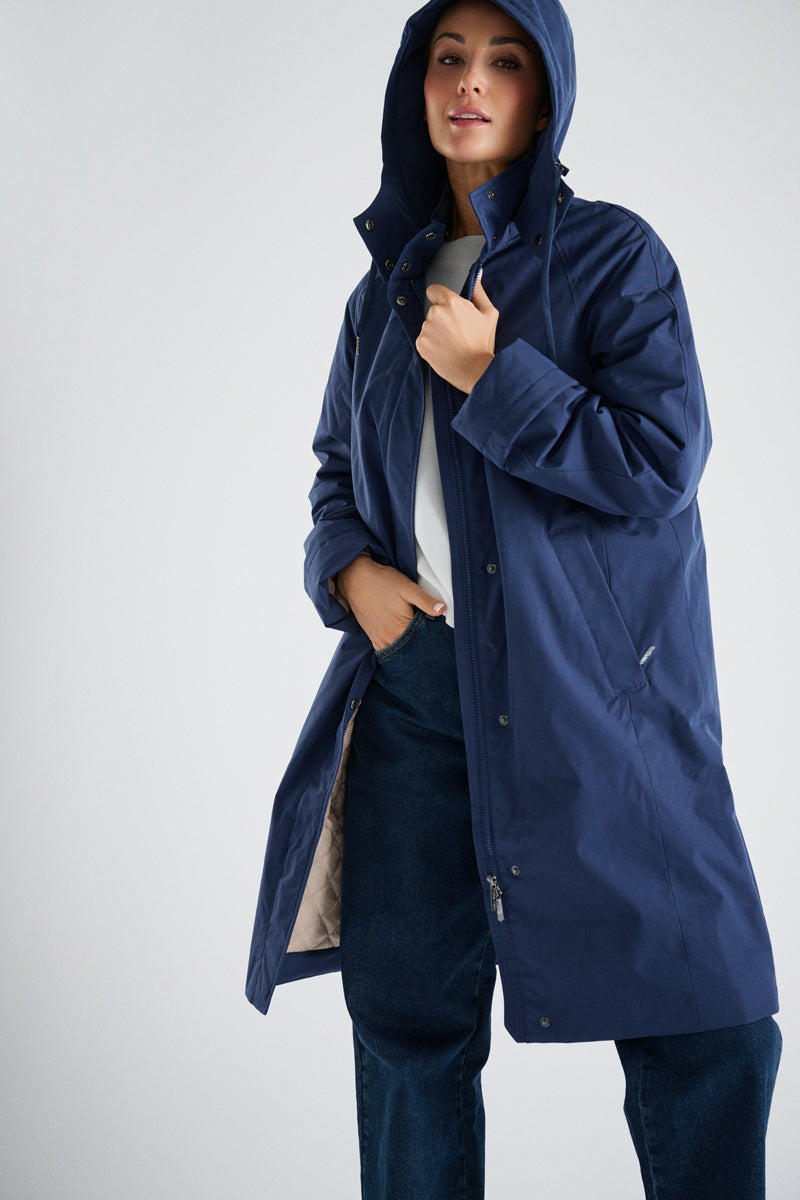 Long navy hooded parka