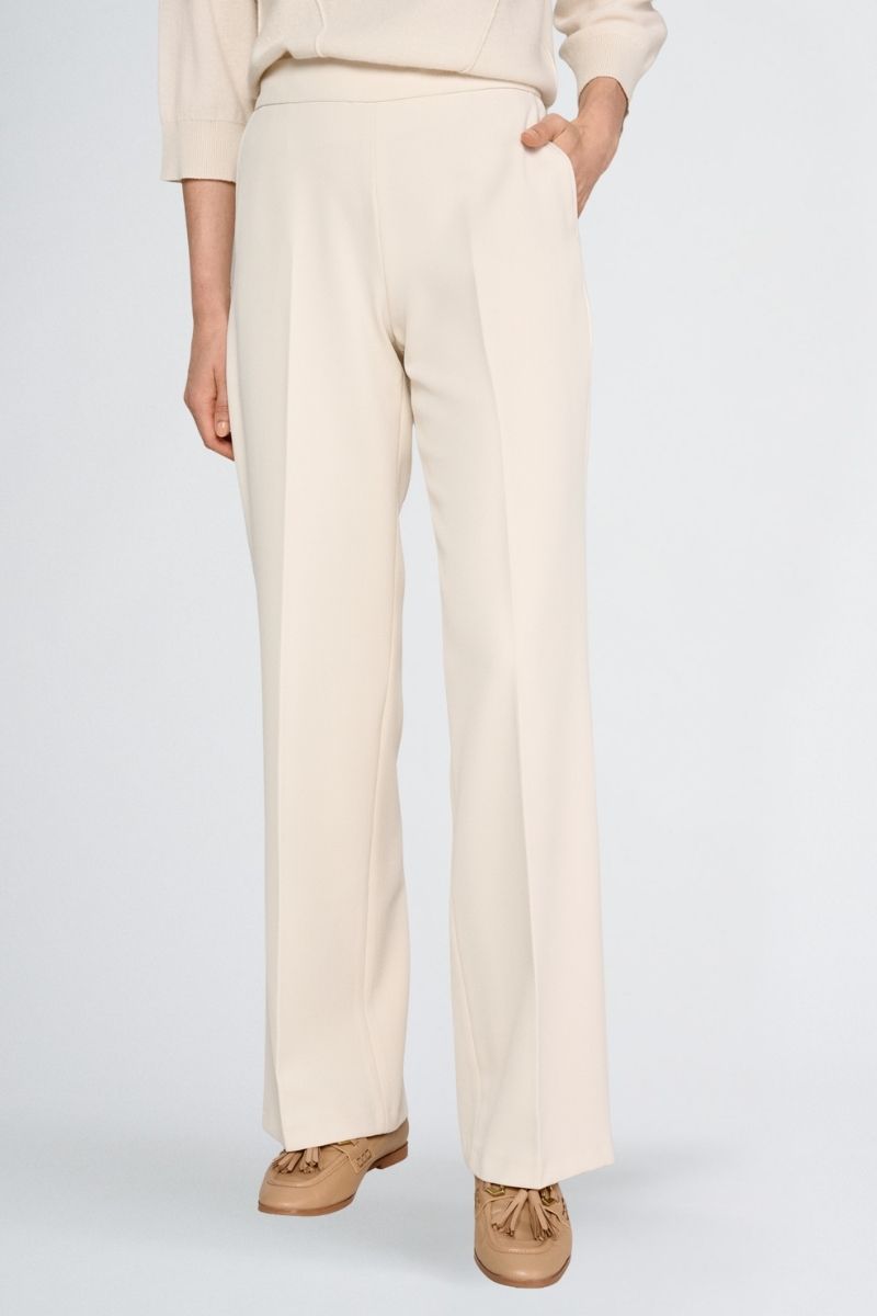 Ecru wide-leg trousers with elastic waist