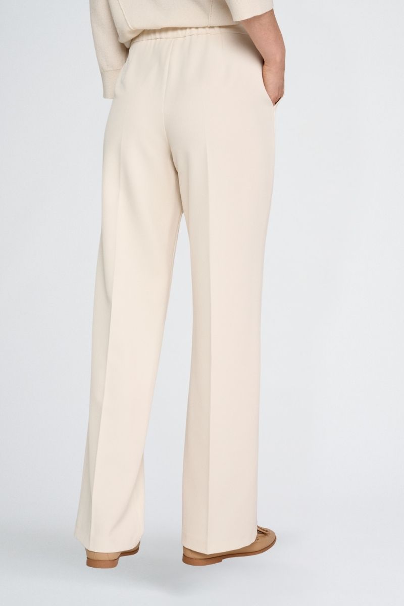 Pantalon large écru à taille élastiquée