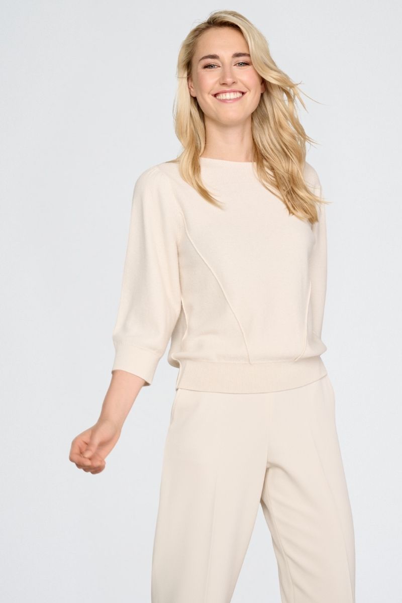 Pantalon large écru à taille élastiquée
