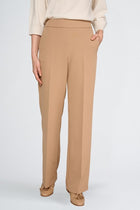 Pantalon large camel avec taille élastique