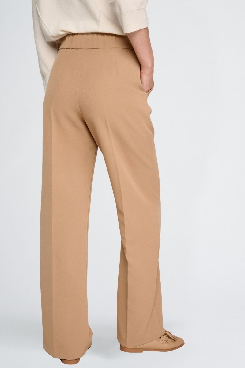 Pantalon large camel avec taille élastique
