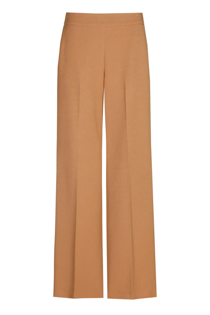 Pantalon large camel avec taille élastique
