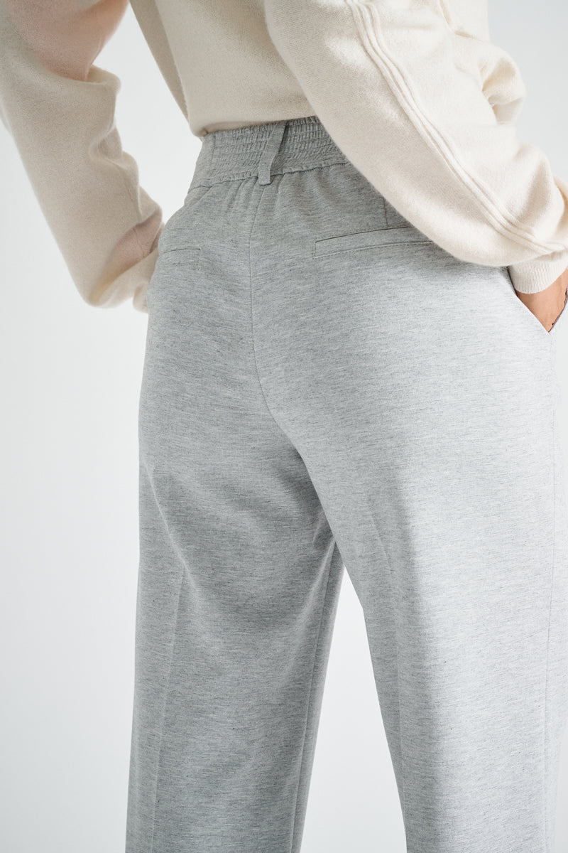 Pantalon large en gris en jersey doux avec fermeture à boutons