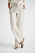 Pantalon large en beige en  laine doux avec fermeture à boutons
